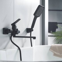 Смеситель для ванны и душа Shevanik S9902H, с душевым гарнитуром, цвет черный матовый