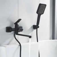 Смеситель для ванны и душа Shevanik S9902H, с душевым гарнитуром, цвет черный матовый