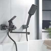 Смеситель для ванны и душа Shevanik S9902T, с душевым гарнитуром, вороненая сталь, gunmetal