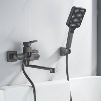 Смеситель для ванны и душа Shevanik S9902T, с душевым гарнитуром, вороненая сталь, gunmetal