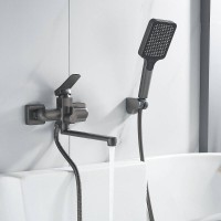 Смеситель для ванны и душа Shevanik S9902T, с душевым гарнитуром, вороненая сталь, gunmetal