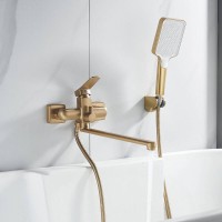Смеситель для ванны и душа Shevanik S9922G, с душевым гарнитуром, цвет золотой сатин