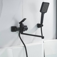 Смеситель для ванны и душа Shevanik S9922H, с душевым гарнитуром, цвет черный матовый