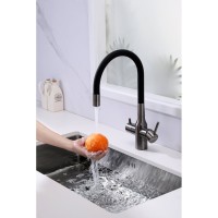 Смеситель Paulmark Salix Sa213419-GM для кухонной мойки, под фильтр, с гибким изливом, вороненая сталь