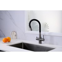 Смеситель Paulmark Salix Sa213419-GM для кухонной мойки, под фильтр, с гибким изливом, вороненая сталь