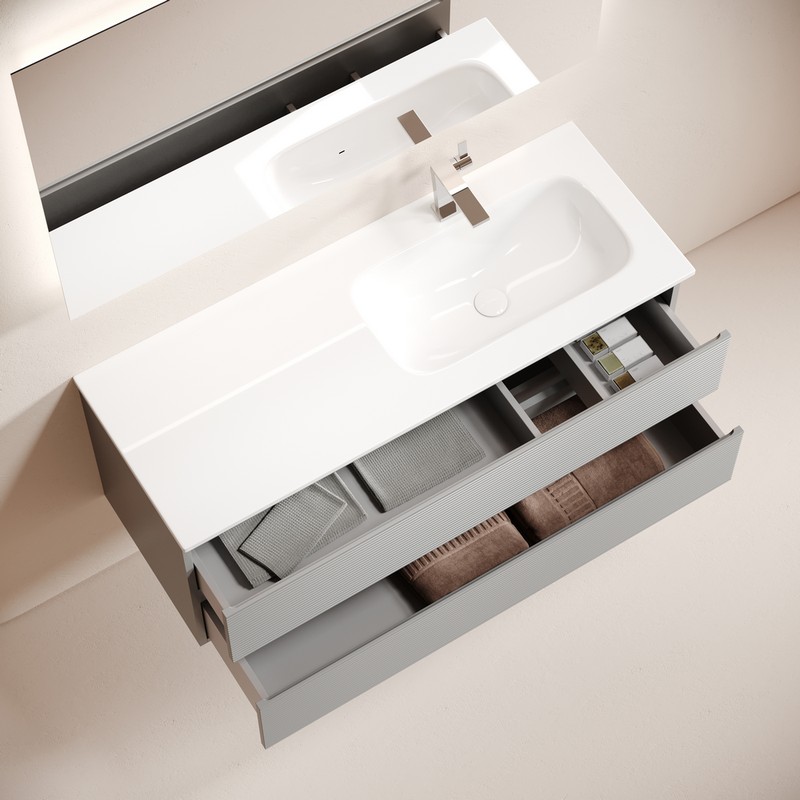 Тумба подвесная SANCOS Folk  правая 1195х445х500, c двумя ящиками оснащенными доводчиками, Ergraut soft, арт.FL120RES