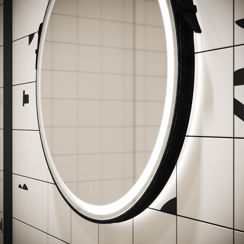 Зеркало для ванной комнаты  SANCOS Dames D650 с подсветкой , ремень из натуральной черной кожи, арт. DA650