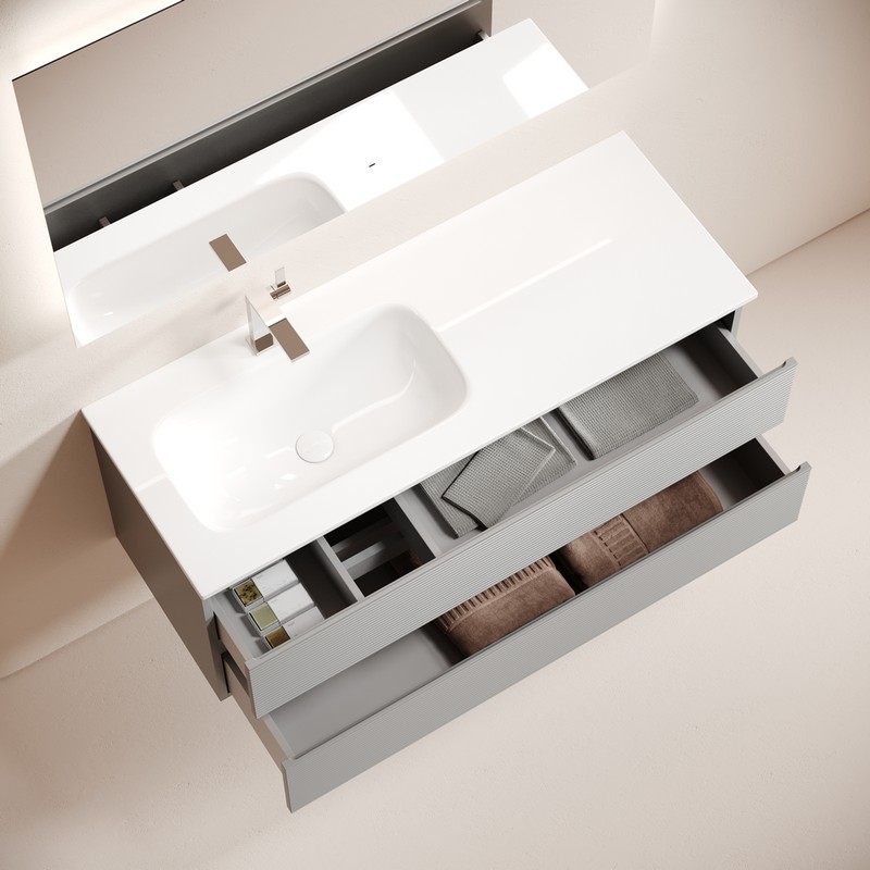 Тумба подвесная SANCOS Folk  левая 1195х445х500, c двумя ящиками оснащенными доводчиками, Ergraut soft, арт.FL120LES