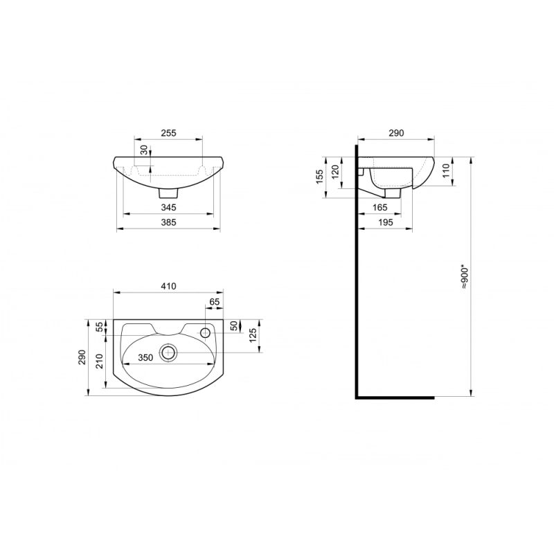 Раковина Santek Азов 40 отверстие под смеситель справа 1WH110254