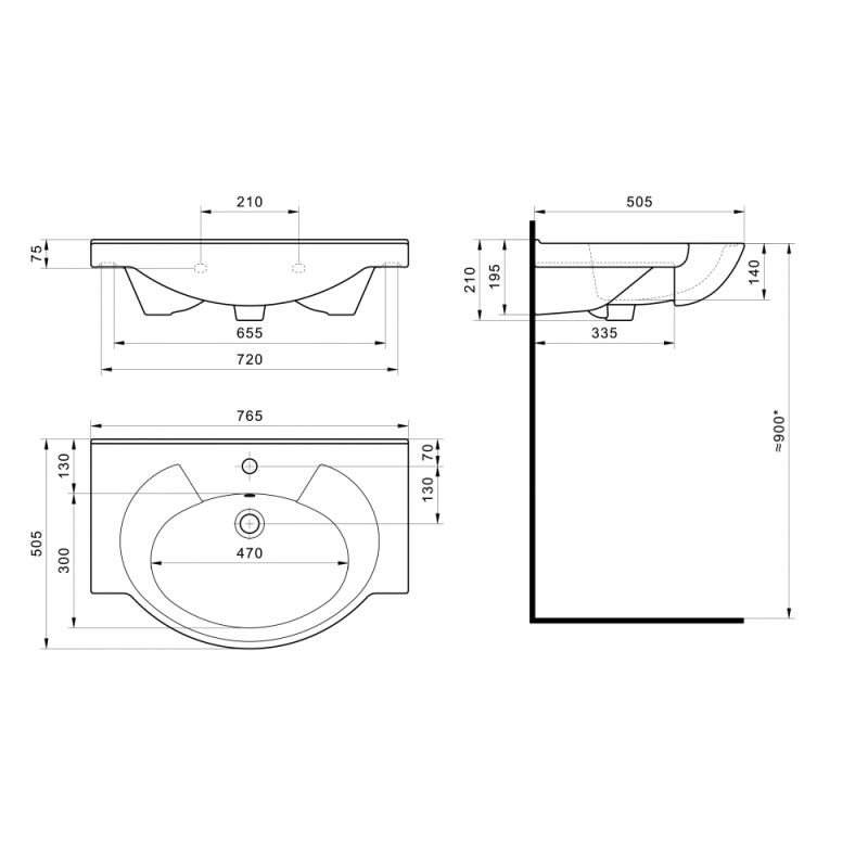 Раковина Santek Байкал 75 отверстие под смеситель 1WH110259
