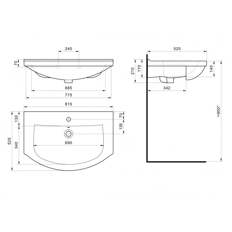 Раковина Santek Эльбрус 80 отверстие под смеситель 1WH109653