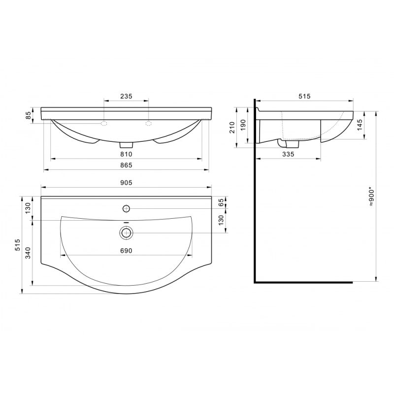 Раковина Santek Эльбрус 90 отверстие под смеситель 1WH110790