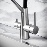 Смеситель для кухонной мойки Sancos Nolia SC12003SS, с подключением к фильтру, с гибким изливом, цвет нержавеющая сталь/черный