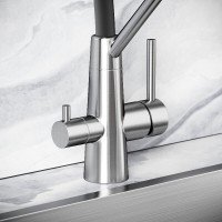 Смеситель для кухонной мойки Sancos Nolia SC12003SS, с подключением к фильтру, с гибким изливом, цвет нержавеющая сталь/черный
