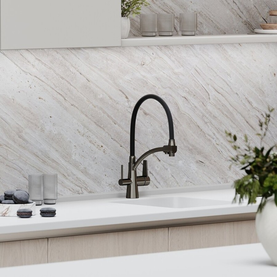 Смеситель для кухонной мойки Sancos Eri SC4001GG, с подключением к фильтру, с гибким изливом, цвет воронёная сталь, gunmetal