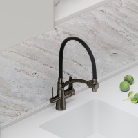 Смеситель для кухонной мойки Sancos Eri SC4001GG, с подключением к фильтру, с гибким изливом, цвет воронёная сталь, gunmetal