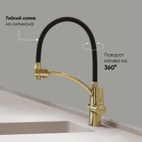 Смеситель для кухонной мойки Sancos Eri SC4001ZG, с подключением к фильтру, с гибким изливом, цвет полированное золото, PVD покрытие