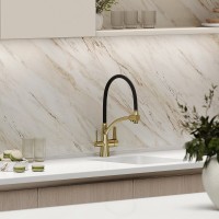Смеситель для кухонной мойки Sancos Eri SC4001ZG, с подключением к фильтру, с гибким изливом, цвет полированное золото, PVD покрытие