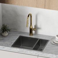 Смеситель для кухонной мойки Sancos Grand SC4002BG, с выдвижным изливом, цвет золото брашированное, PVD покрытие
