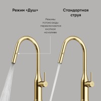 Смеситель для кухонной мойки Sancos Grand SC4002BG, с выдвижным изливом, цвет золото брашированное, PVD покрытие