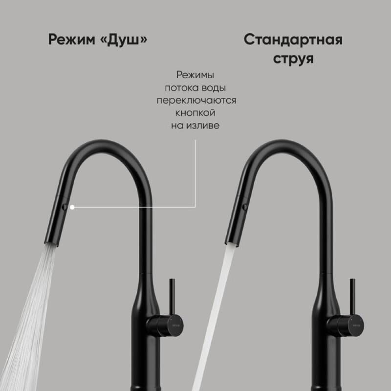 Смеситель для кухонной мойки Sancos Grand SC4002MB, с выдвижным изливом, цвет черный матовый