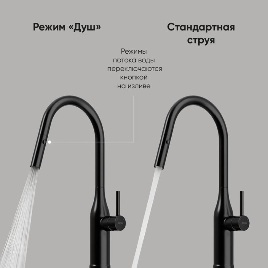 Смеситель для кухонной мойки Sancos Grand SC4002MB, с выдвижным изливом, цвет черный матовый