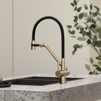 Смеситель для кухонной мойки Sancos Dora SC4003BG, с подключением к фильтру, с гибким изливом, цвет золото брашированное, PVD покрытие