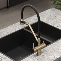 Смеситель для кухонной мойки Sancos Dora SC4003BG, с подключением к фильтру, с гибким изливом, цвет золото брашированное, PVD покрытие