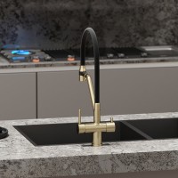 Смеситель для кухонной мойки Sancos Dora SC4003BG, с подключением к фильтру, с гибким изливом, цвет золото брашированное, PVD покрытие