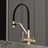 Смеситель для кухонной мойки Sancos Dora SC4003BG, с подключением к фильтру, с гибким изливом, цвет золото брашированное, PVD покрытие