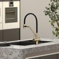 Смеситель для кухонной мойки Sancos Dora SC4003BG, с подключением к фильтру, с гибким изливом, цвет золото брашированное, PVD покрытие