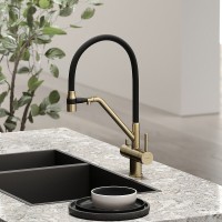 Смеситель для кухонной мойки Sancos Dora SC4003BG, с подключением к фильтру, с гибким изливом, цвет золото брашированное, PVD покрытие