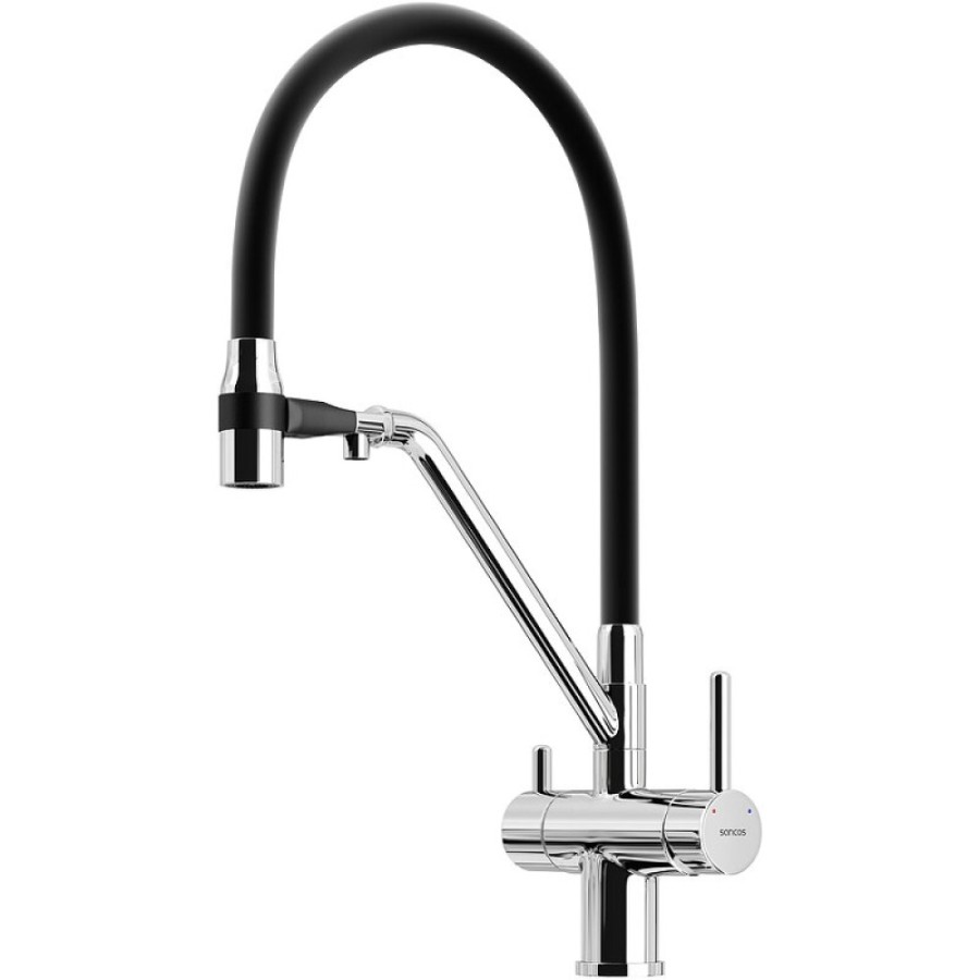 Смеситель для кухонной мойки Sancos Dora SC4003CH, с подключением к фильтру, с гибким изливом, цвет хром