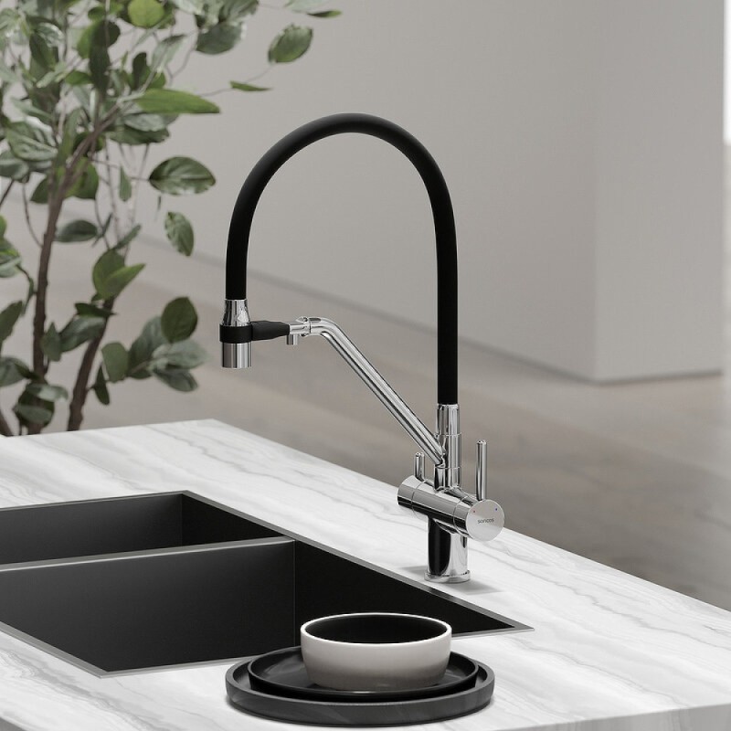Смеситель для кухонной мойки Sancos Dora SC4003CH, с подключением к фильтру, с гибким изливом, цвет хром