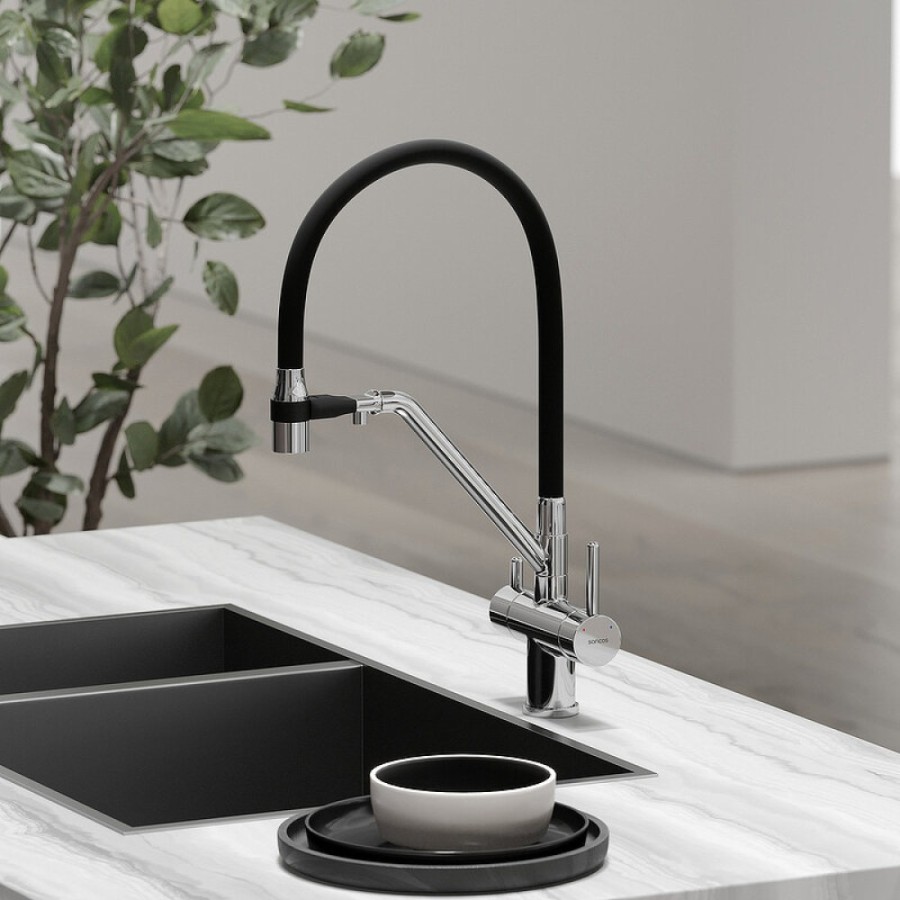Смеситель для кухонной мойки Sancos Dora SC4003CH, с подключением к фильтру, с гибким изливом, цвет хром