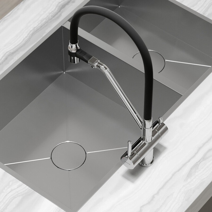 Смеситель для кухонной мойки Sancos Dora SC4003CH, с подключением к фильтру, с гибким изливом, цвет хром