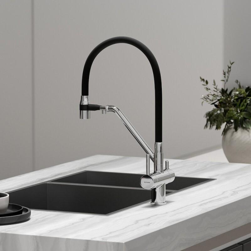 Смеситель для кухонной мойки Sancos Dora SC4003CH, с подключением к фильтру, с гибким изливом, цвет хром