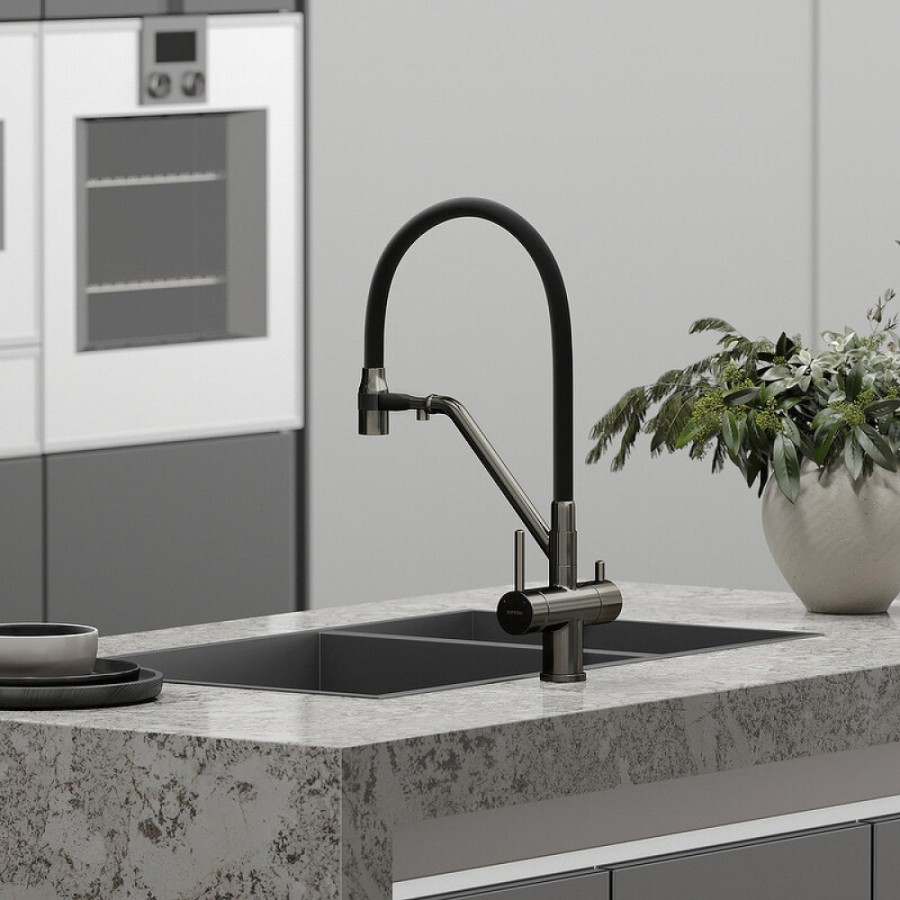 Смеситель для кухонной мойки Sancos Dora SC4003GG, с подключением к фильтру, с гибким изливом, цвет воронёная сталь, gunmetal