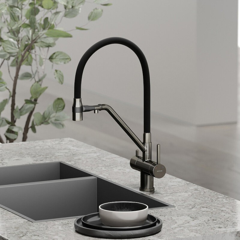 Смеситель для кухонной мойки Sancos Dora SC4003GG, с подключением к фильтру, с гибким изливом, цвет воронёная сталь, gunmetal