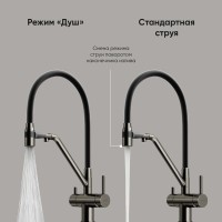 Смеситель для кухонной мойки Sancos Dora SC4003GG, с подключением к фильтру, с гибким изливом, цвет воронёная сталь, gunmetal
