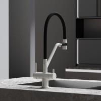 Смеситель для кухонной мойки Sancos Dora SC4003GR, с подключением к фильтру, с гибким изливом, цвет белый гранит