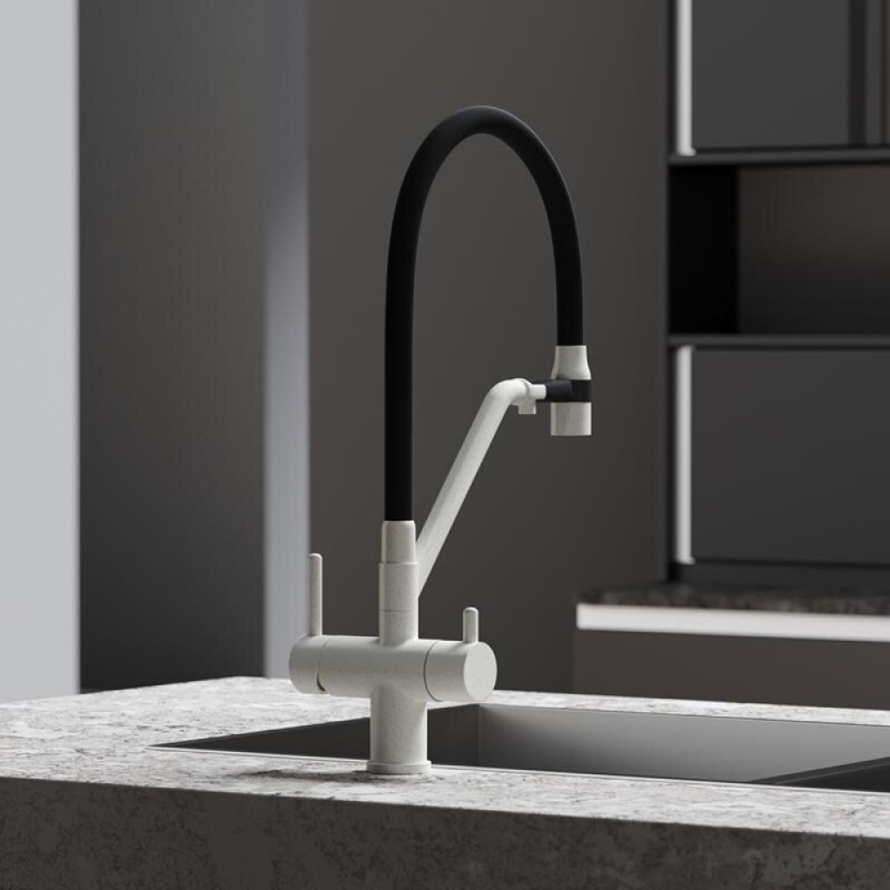 Смеситель для кухонной мойки Sancos Dora SC4003GR, с подключением к фильтру, с гибким изливом, цвет белый гранит