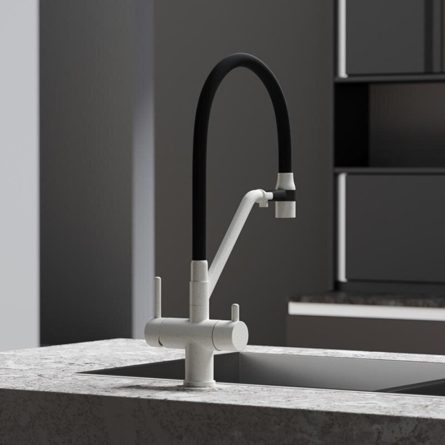 Смеситель для кухонной мойки Sancos Dora SC4003GR, с подключением к фильтру, с гибким изливом, цвет белый гранит