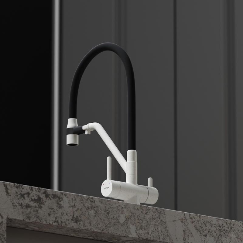 Смеситель для кухонной мойки Sancos Dora SC4003GR, с подключением к фильтру, с гибким изливом, цвет белый гранит