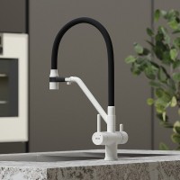 Смеситель для кухонной мойки Sancos Dora SC4003GR, с подключением к фильтру, с гибким изливом, цвет белый гранит
