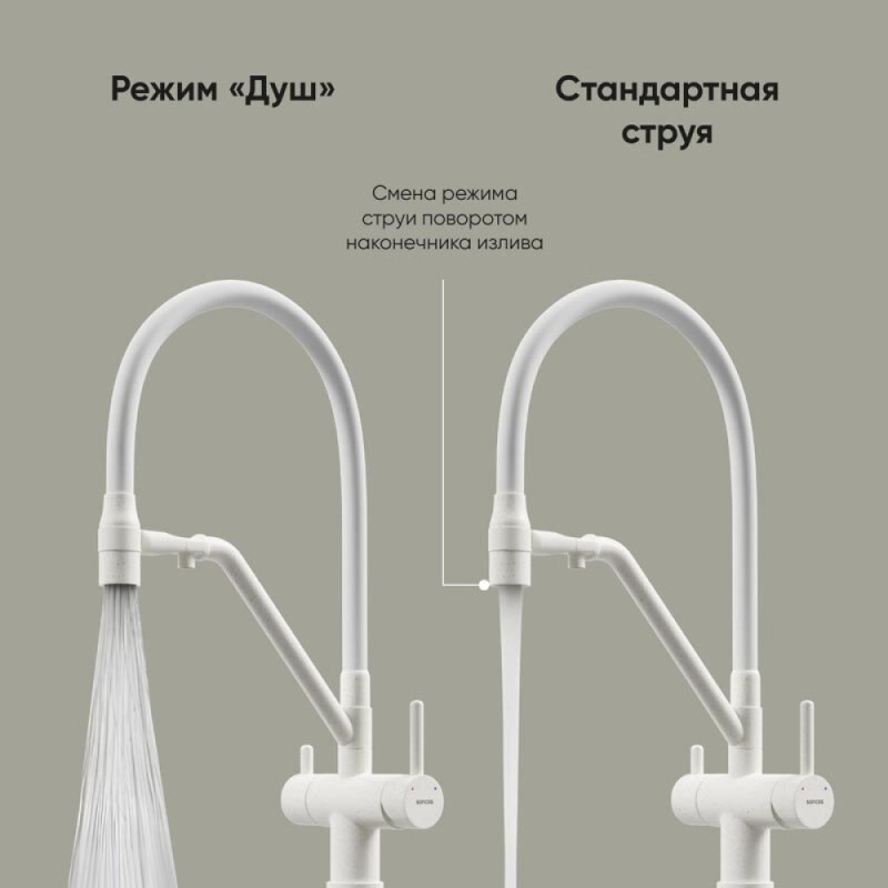 Смеситель для кухонной мойки Sancos Dora SC4003MW, с подключением к фильтру, с гибким изливом, цвет белый матовый
