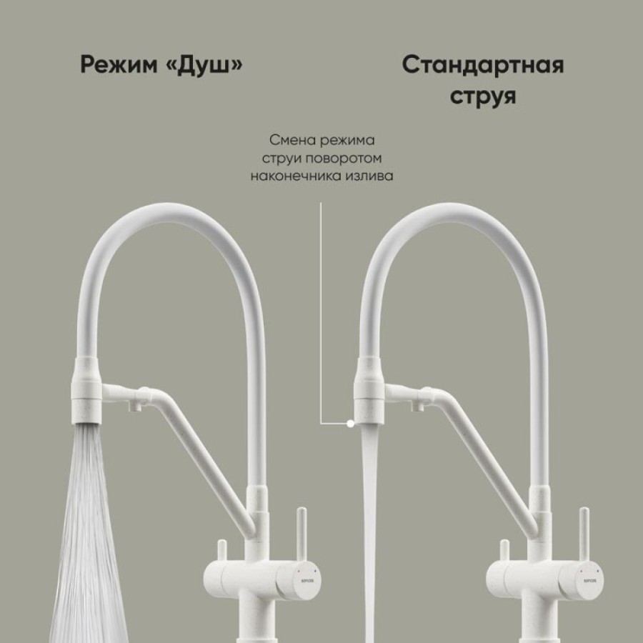 Смеситель для кухонной мойки Sancos Dora SC4003MW, с подключением к фильтру, с гибким изливом, цвет белый матовый