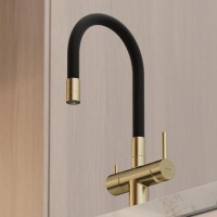 Смеситель для кухонной мойки Sancos Lucia SC4004BG, с подключением к фильтру, с гибким изливом, цвет золото брашированное, PVD покрытие