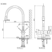 Смеситель для кухонной мойки Sancos Lucia SC4004CH, с подключением к фильтру, с гибким изливом, цвет хром