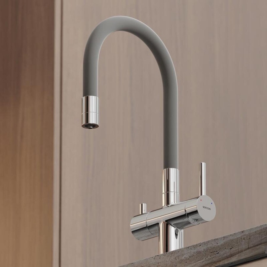 Смеситель для кухонной мойки Sancos Lucia SC4004CH, с подключением к фильтру, с гибким изливом, цвет хром